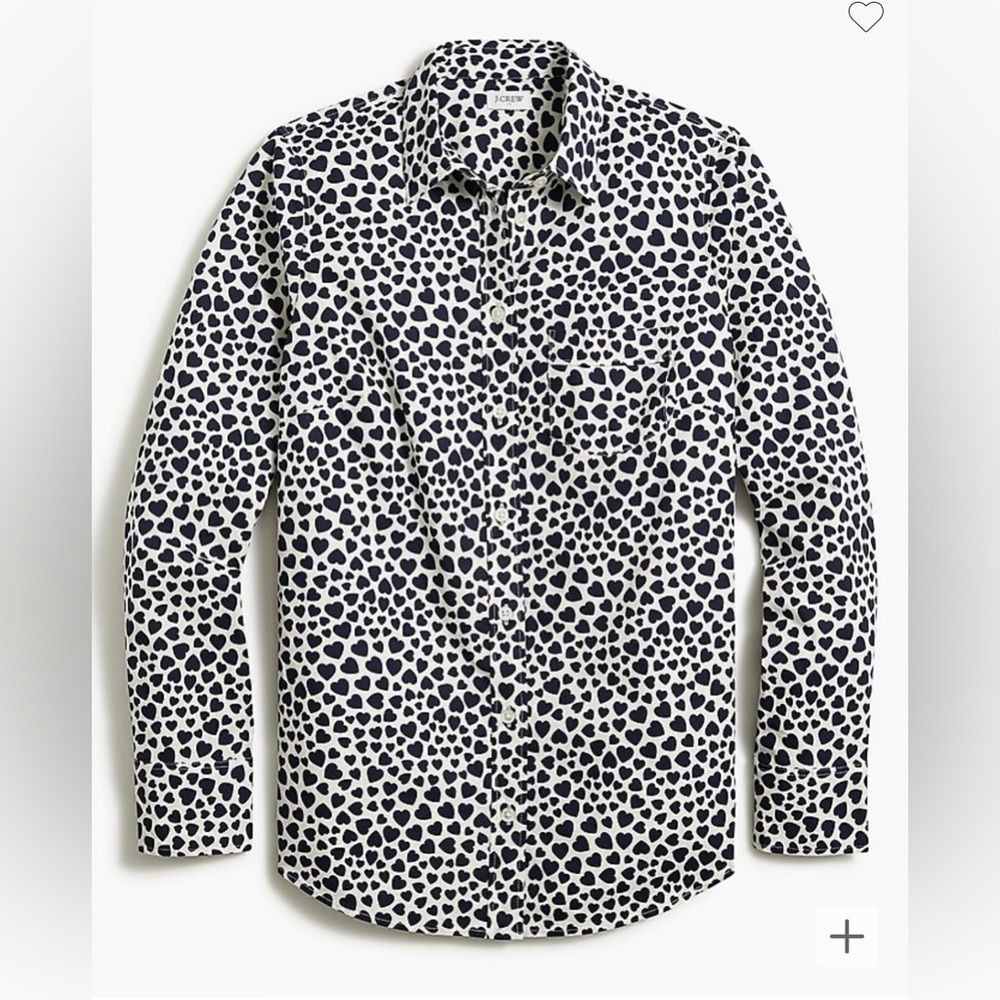 J. Crew Factory Stretch poplin shirt signature fit Navy White Hearts Sz Medium
